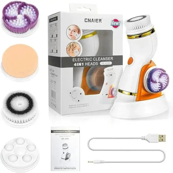 Cnaier 4 in 1 Electric Cleanser | Facial Cleansing Brush & Massager - Face Brush Set | Electric Rotating Face Scrubber for Deep Cleaning, Exfoliating, Blackhead Removing AE-8286
