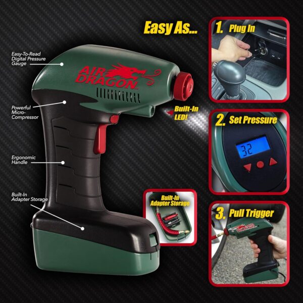 Air Dragon Portable Air Compressor Build in Light Great For Sport Ball, Pool Toys, Air Mattresses - Image 4