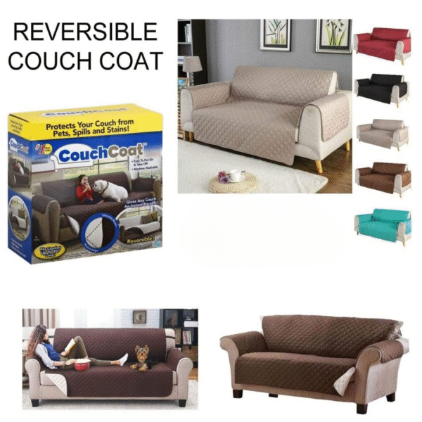 (double SofaR COVER) EVERSIBLE WASHABLE COUCH Sofa COAT COVER - Brown - Image 8